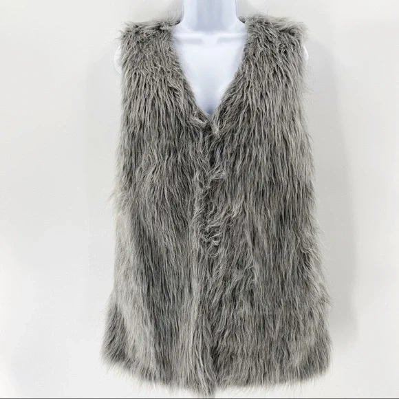 Wenxi Faux Fur Light Gray Long Vest Size L - Picture 2 of 7